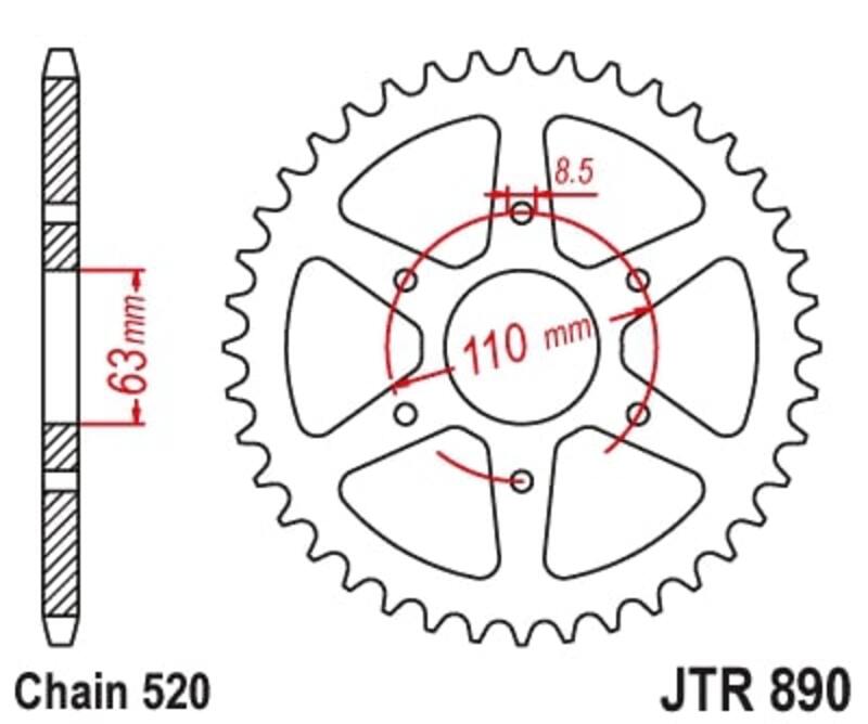 JT SPROCKETS Kettenrad Stahl Standard - 520