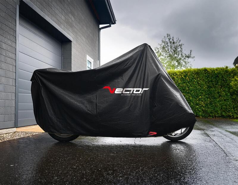 VECTOR Heavy Duty Abdeckplane außen für Motorrad/Scooter mit Topcase hohe Windschutzscheibe - Schwarz - 2XL