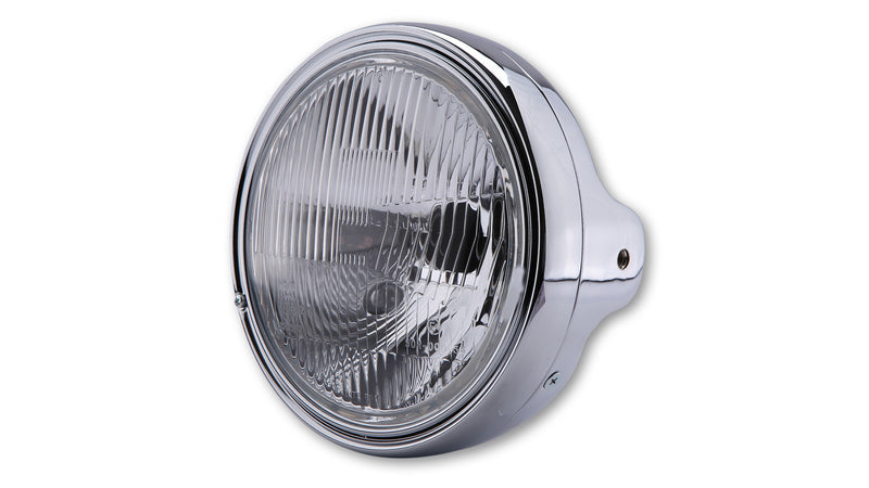 HIGHSIDER smart 7 Zoll LTD-Scheinwerfer, H4-Einsatz, Befestigung seitlich, geprägtes Glas, chrom