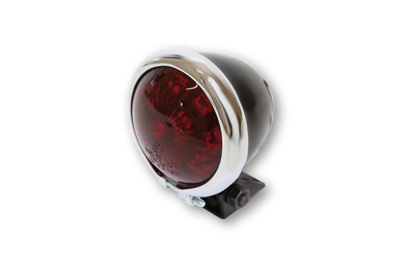 HIGHSIDER smart LED-Rücklicht BATES STYLE, schwarzes Gehäuse m. Chromrahmen, rotes Glas