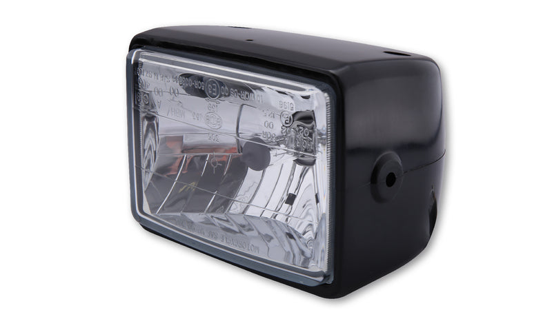 ECIE Rechteckscheinwerfer, seitliche Befestigung, H4 12V 60/55W, ABS, schwarz