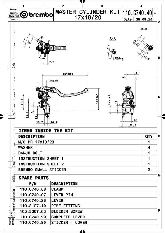 BREMBO UPGRADE Hauptbremszylinder Bremse-Pr17 RCS Corsacorta Langer klappbarer Hebel