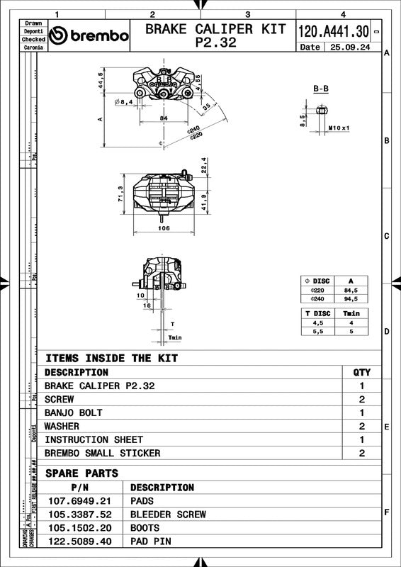 BREMBO Supersport Bremssattel hinten Axial 2 Kolben Ø34mm