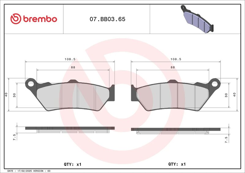 BREMBO Bremsbeläge 07BB0365 - Sintermetall
