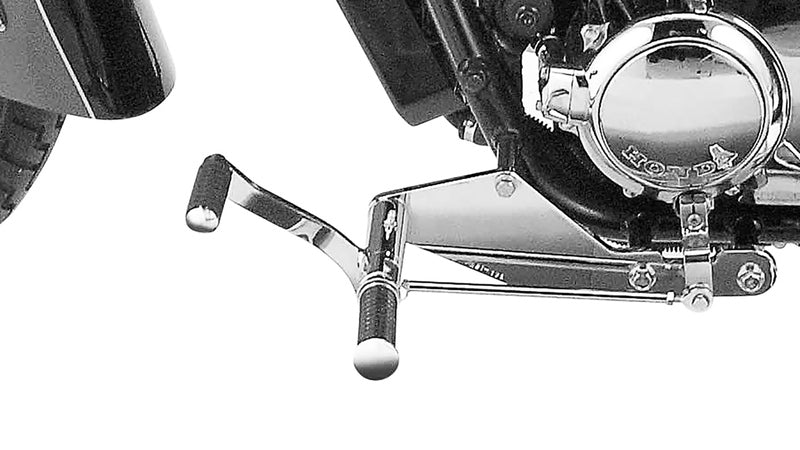 BURCHARD EXCELLENCE vorverlegte Fußrastenanlage mit Teilegutachten, +19 cm, Honda VT 1100ACE C2, Ness gefräst, chrom