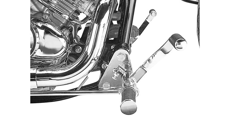 BURCHARD EXCELLENCE vorverlegte Fußrastenanlage mit ABE, +12 cm, Kawasaki XVS 650 Drag Star /Classic, Ness gefräst, chrom