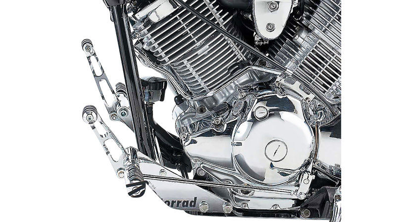 BURCHARD EXCELLENCE vorverlegte Fußrastenanlage mit ABE, +19 cm, Yamaha XVS 1100 Drag Star /Classic, Sundance gefräst, chrom