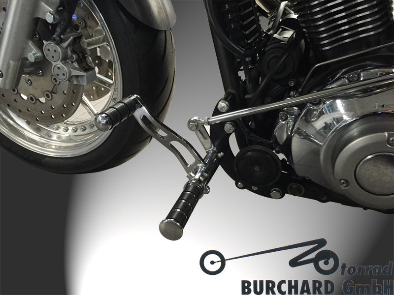 BURCHARD EXCELLENCE vorverlegte Fußrastenanlage mit ABE, +15 cm, Yamaha XV 1900 A Midnight Star, Ness gefräst, schwarz matt/chrom