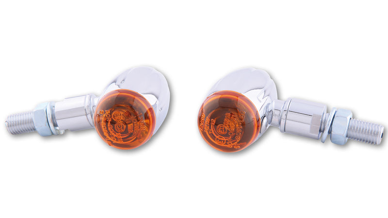 HIGHSIDER Smart Micro-Bullet Glühlampen Blinker Gehäuse Chrom / Linse Orange (Paar), Vorn & Hinten