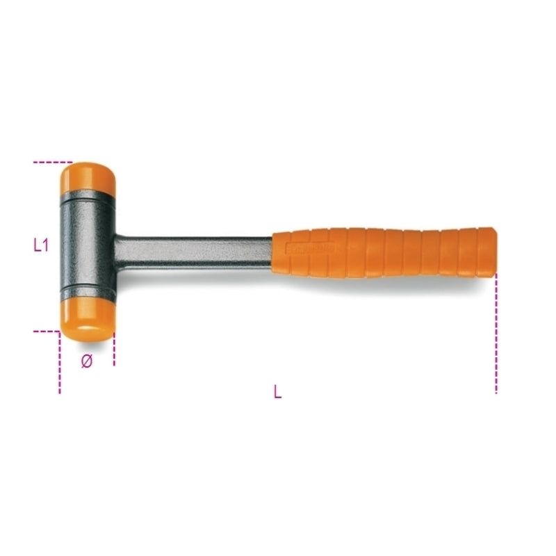 BETA 1392 Rückschlagfreier Hammer mit auswechselbaren Kunststoffaufsätzen, Stiel aus Stahl