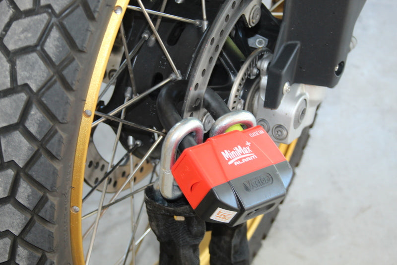 VECTOR Diebstahlschutz-Set mit Kette 1.30m + MiniMax+ Alarm Diebstahlschutz/Scheibe Schloss