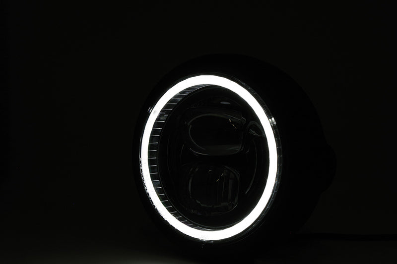 HIGHSIDER pro 5 3/4 Zoll LED-Scheinwerfer PECOS TYPE 7, mattschwarz, mit Standlichtring, Befestigung seitlich