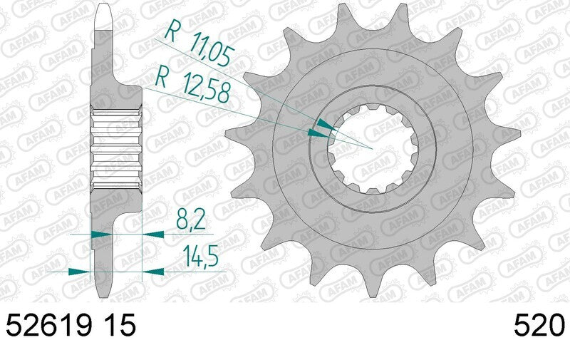 AFAM Kettenkit 520XHR2 15/43 Super-verstärkt - Standard Kettenrad