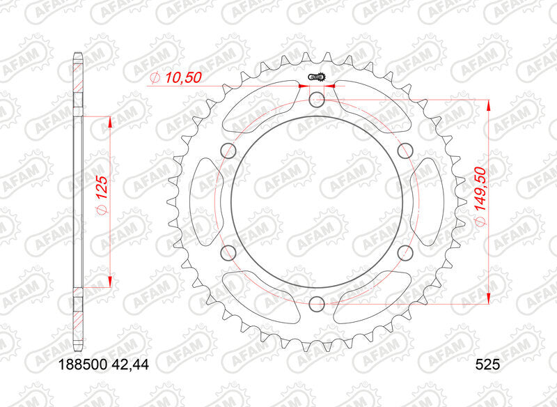 AFAM Kettenkit 525XMR3 14/44 Super-verstärkt - Standard Kettenrad