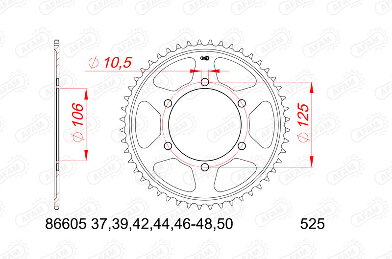 AFAM Kettenkit 525XHR3 16/46 Super-verstärkt - Standard Kettenrad