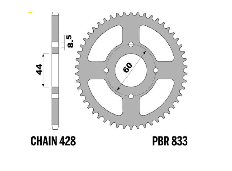 EK/PBR Kettenkit 428DEH 12/44/126 - standard Kettenrad Stahl