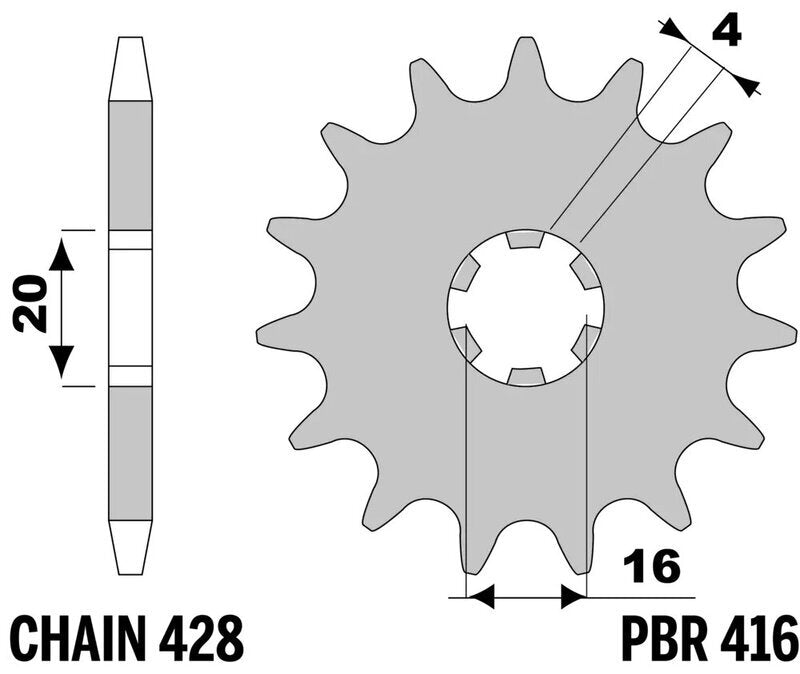 EK/PBR Kettenkit 428DEH 12/44/126 - standard Kettenrad Stahl