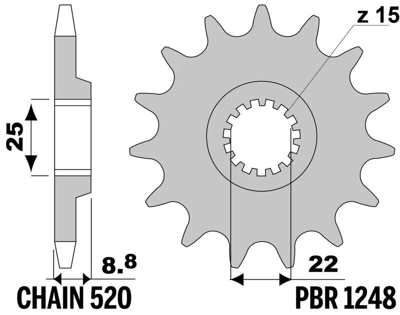 EK/PBR Kettenkit 520 ZVX3 - 14/46-116 - Standard Kettenrad Stahl