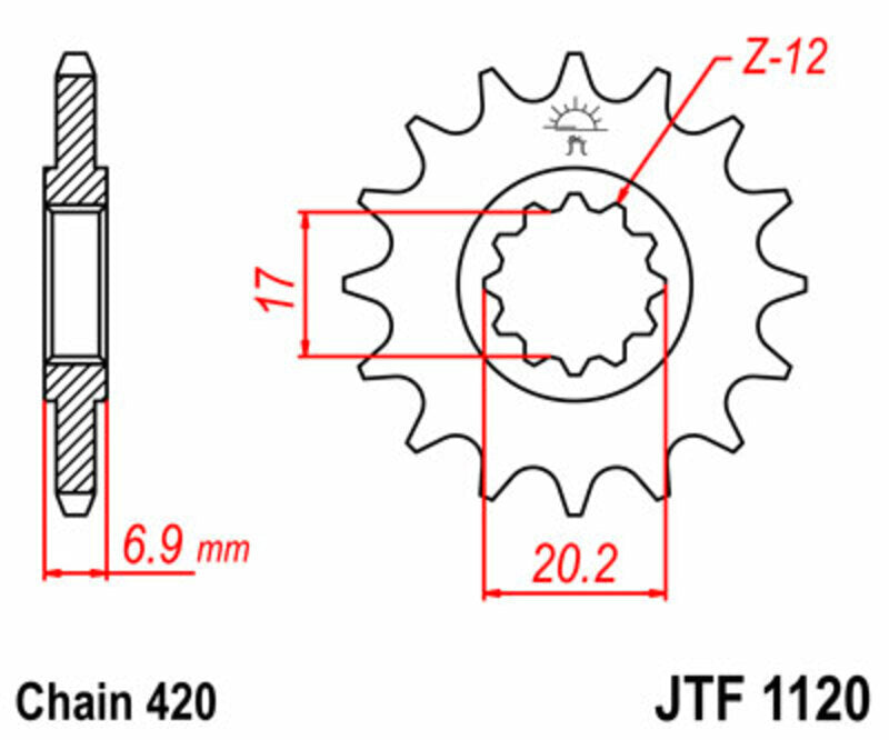 JT Kettenkit 420 HDR - 11/62-140 - Standard Kettenrad Stahl