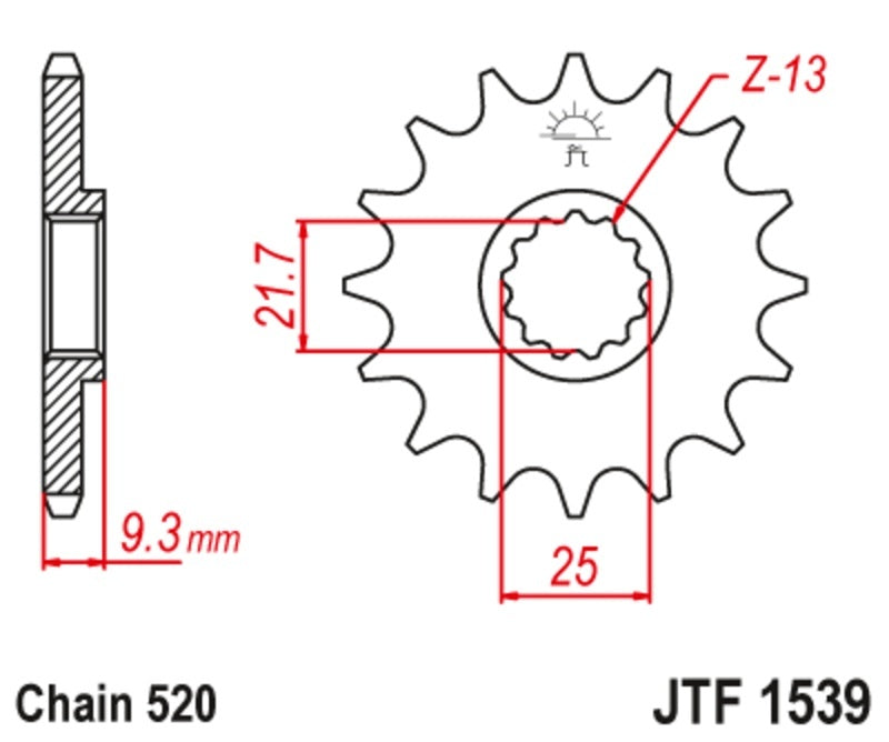 EK/JT Kettensatz 520 SROZ2 – 14/48-114 – Stahl Standard-Kettenrad