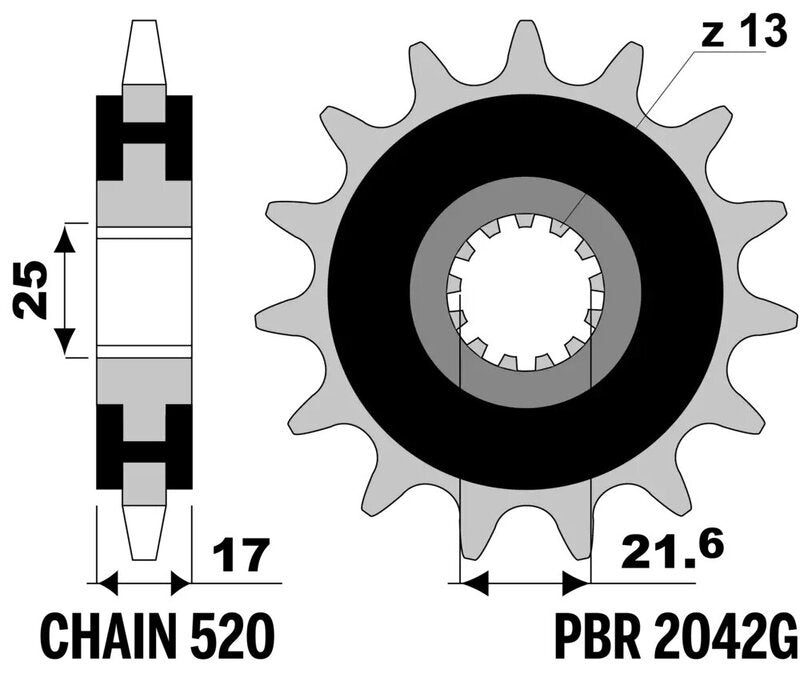 EK/PBR Kettenkit 520 MVXZ2 - 15/43-114 - Standard Kettenrad Stahl