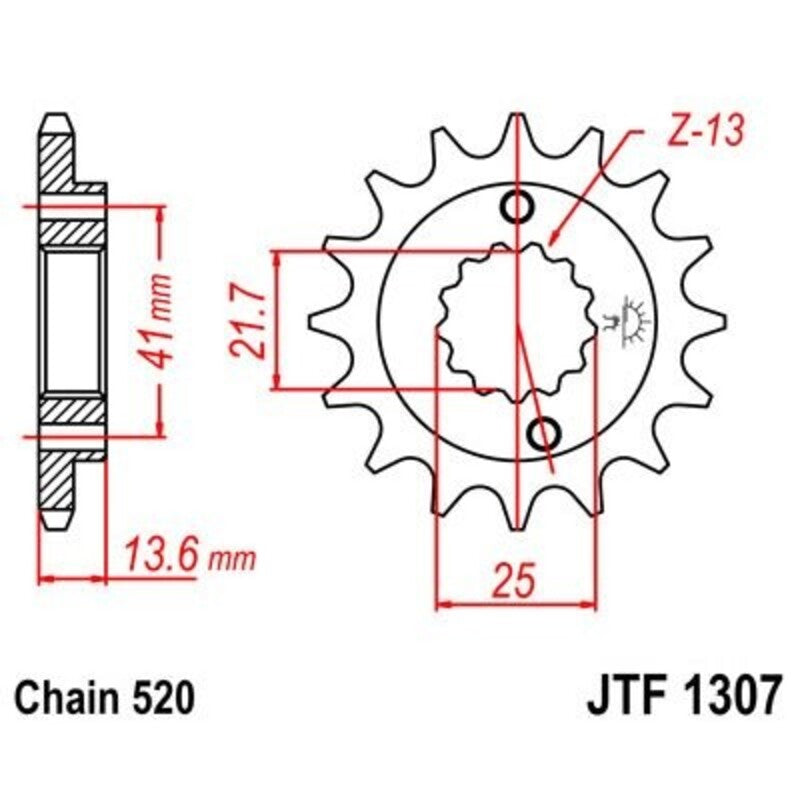 JT SPROCKETS Stahl geräuscharmes vorderes Ritzel 1307 - 520