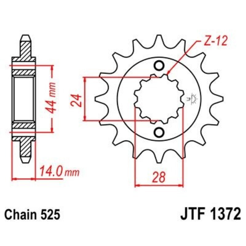 JT SPROCKETS Stahl geräuscharmes vorderes Ritzel 1372 - 525
