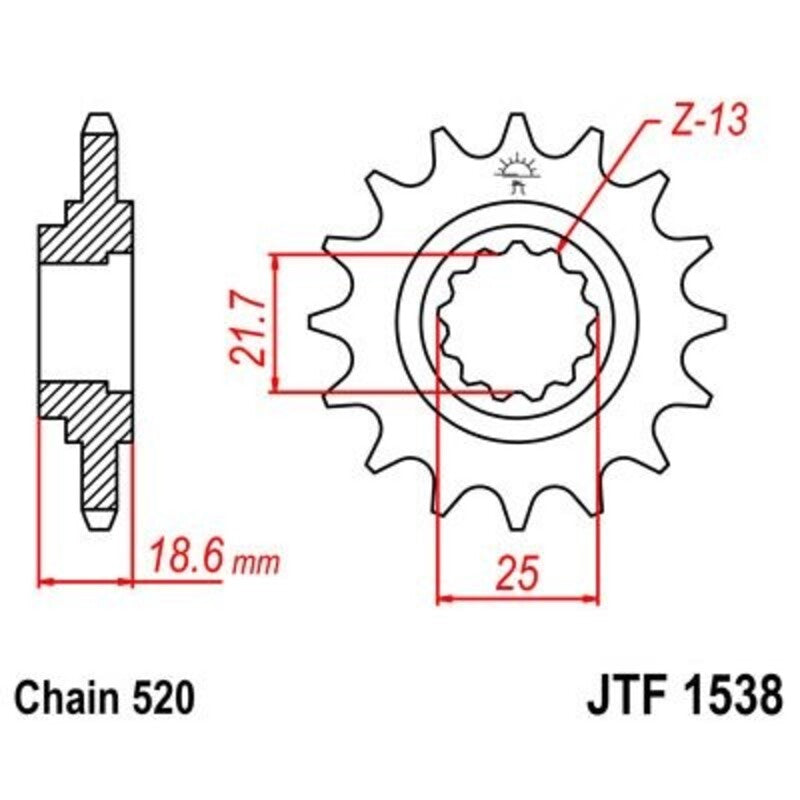 JT SPROCKETS Stahl geräuscharmes vorderes Ritzel 1538 - 520