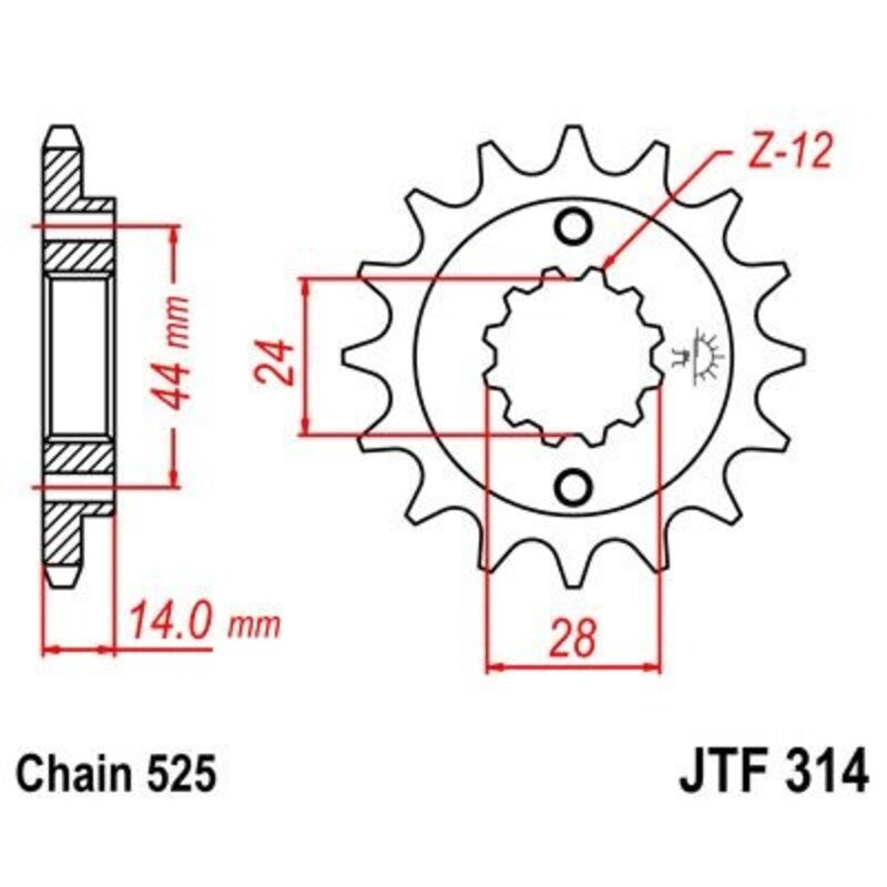 JT SPROCKETS geräuscharmes vorderes Ritzel 314 - 525