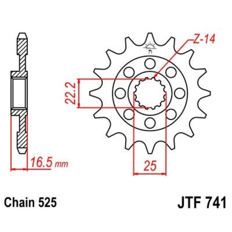 JT SPROCKETS Stahl geräuscharmes vorderes Ritzel 741 - 525