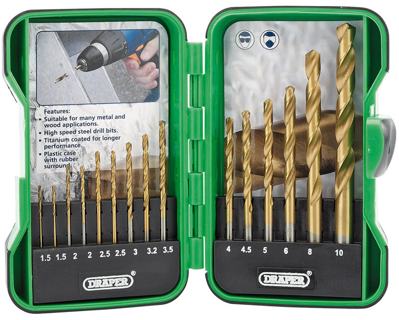 DRAPER Box mit 15 HSS-Titan-Bohrern 1 bis 10 mm
