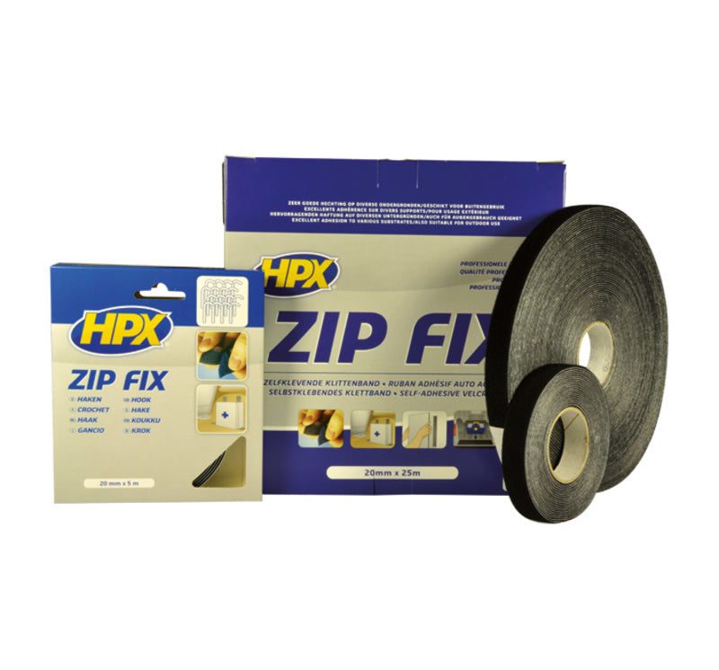 HPX Zip Fix Selbstklebendes Haken-Klettband schwarz 20 mm x 5 m