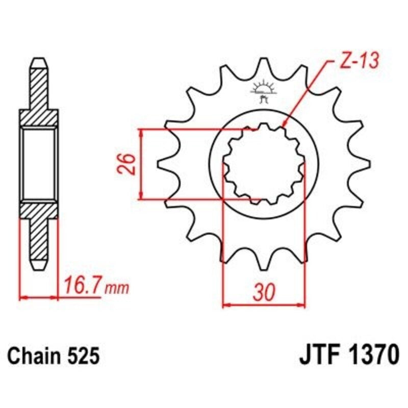 JT SPROCKETS Stahl geräuscharmes vorderes Ritzel 1370 - 525