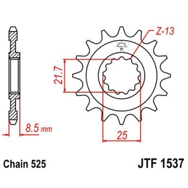 JT SPROCKETS Stahl geräuscharmes vorderes Ritzel 1537 - 525