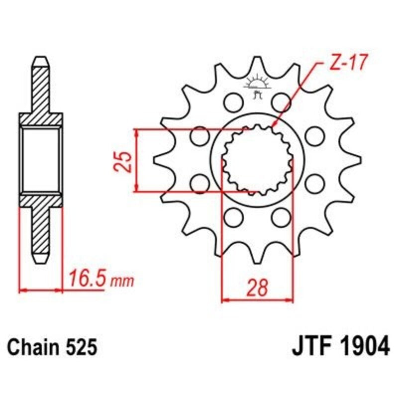 JT SPROCKETS Stahl geräuscharmes vorderes Ritzel 1904 - 525