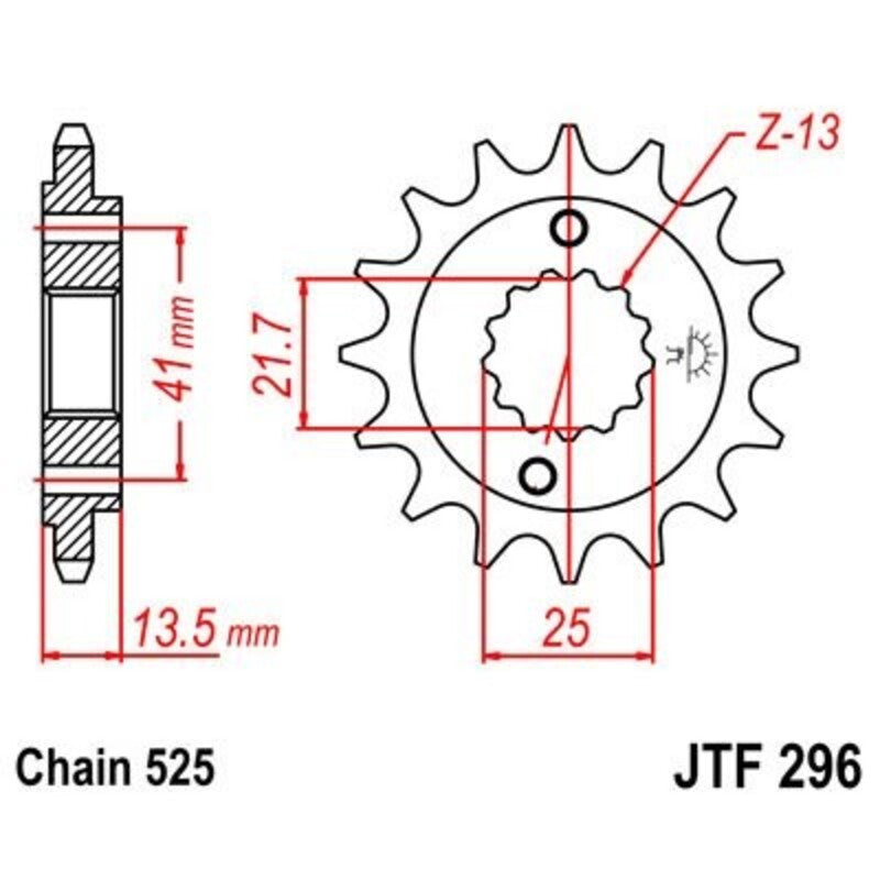 JT SPROCKETS geräuscharmes vorderes Ritzel 296 - 525