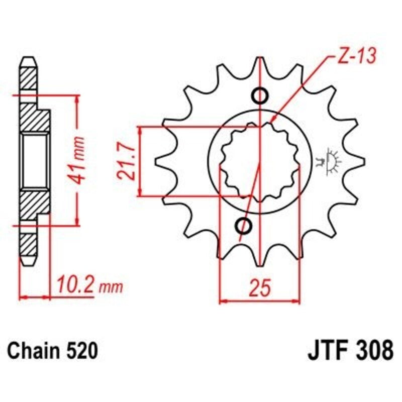 JT SPROCKETS geräuscharmes vorderes Ritzel 308 - 520
