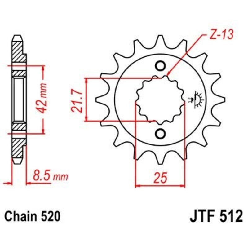 JT SPROCKETS geräuscharmes vorderes Ritzel 512 - 520