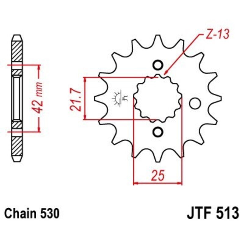 JT SPROCKETS Stahl geräuscharmes vorderes Ritzel 513 - 530