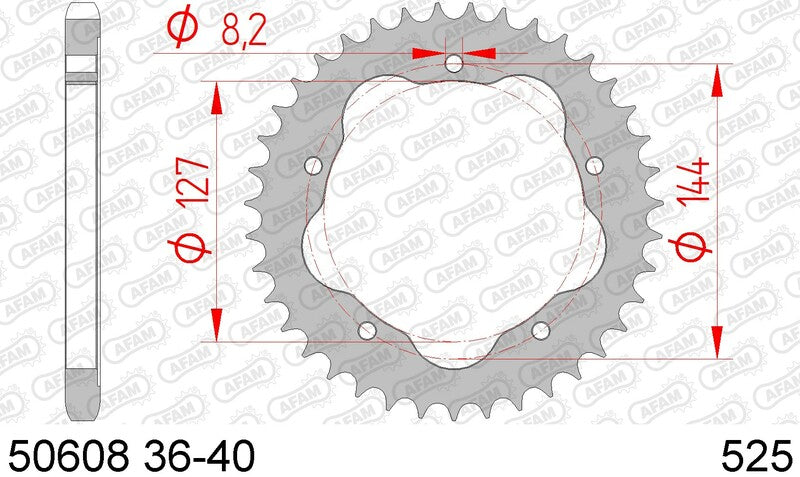 AFAM Standard Stahl Kettenrad hinten 50608 - 525 - Benötigt einen AFAM-Kronenhalter