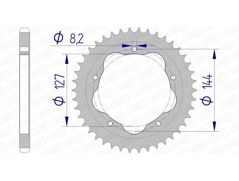 AFAM Aluminium Kettenrad hinten 51608 - 525 - Benötigt einen AFAM-Kronenhalter