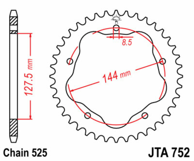 JT SPROCKETS Ultraleichtes Aluminiumkettenrad hinten 752 - 525 - Benötigt einen JT SPROCKETS-Kronenhalter