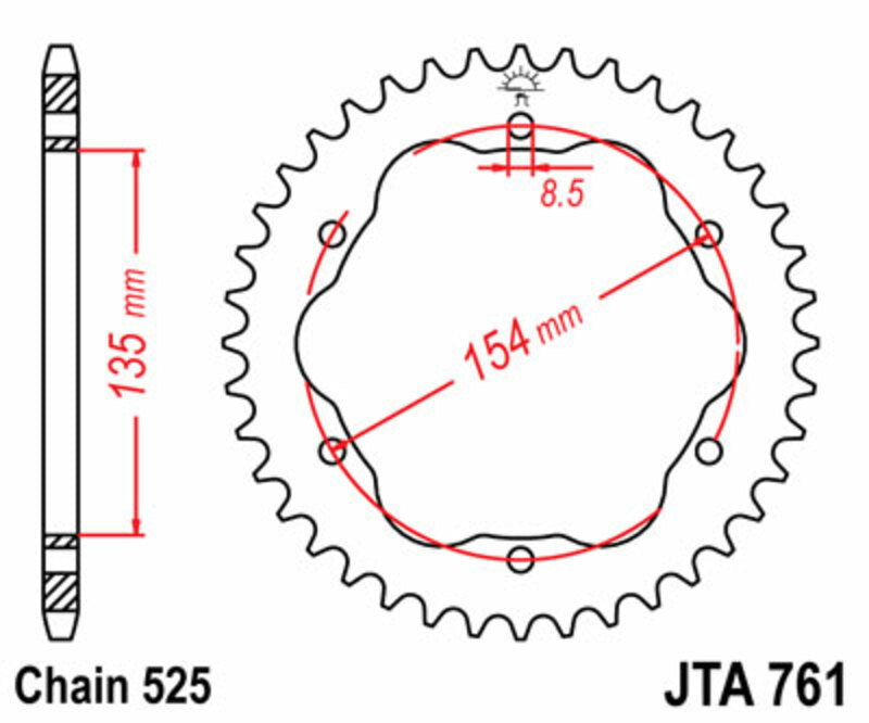 JT SPROCKETS Ultraleichtes Aluminiumkettenrad hinten 761 - 525  - ohne Trägerplatte - Benötigt einen JT SPROCKETS-Kronenhalter