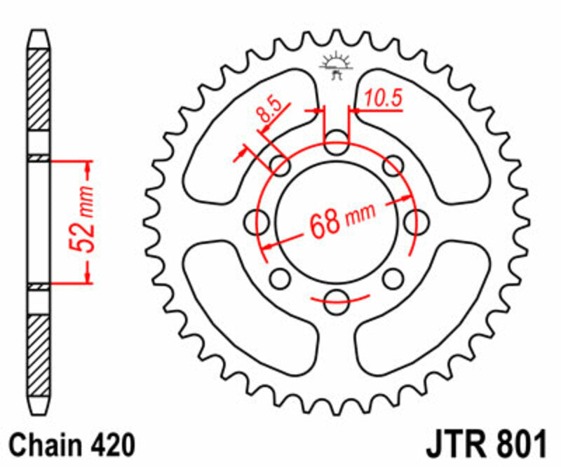 JT SPROCKETS Stahl Standard Kettenrad hinten 801 - 420