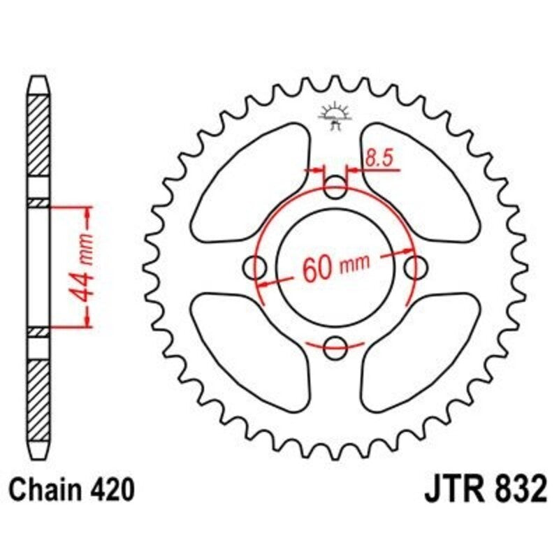 JT SPROCKETS Stahl Standard Kettenrad hinten 832 - 420