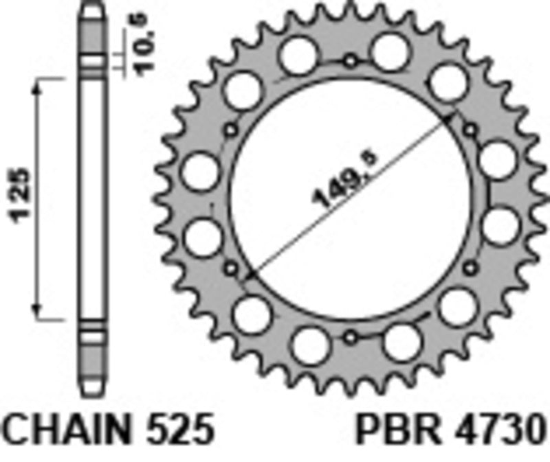 PBR Standard Kettenrad C45 Stahl 4730 - 525