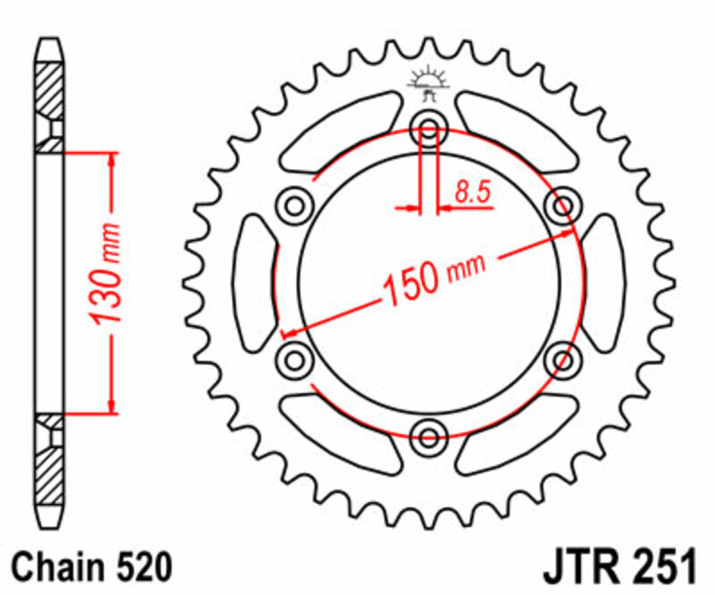 JT SPROCKETS Selbstreinigendes Stahlritzel hinten 251 - 520