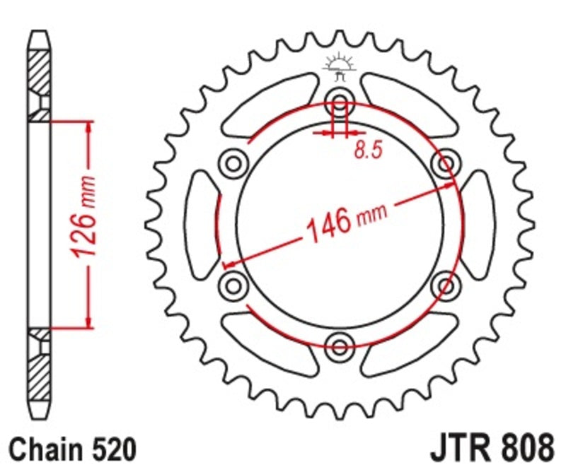 JT SPROCKETS Selbstreinigendes Stahlritzel hinten 808 - 520