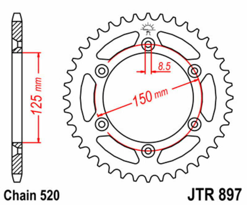 JT SPROCKETS Stahl Standard Kettenrad hinten 897 - 520