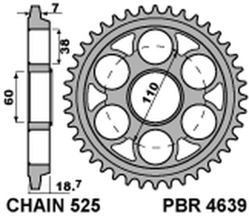 PBR Gehärtetes Kettenrad C45 Stahl 4639 - 525